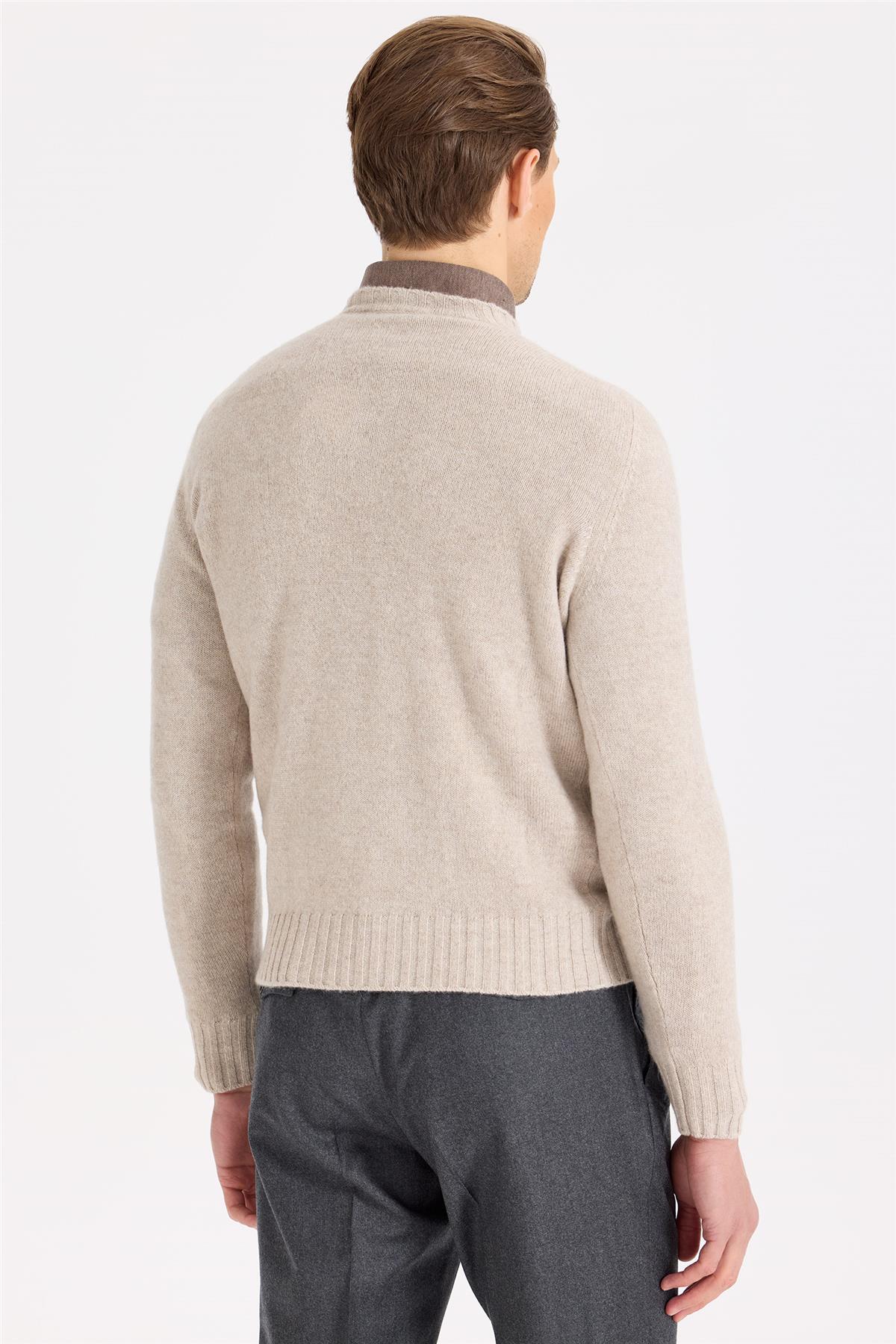 Bej Sıfır Yaka Kaşmir Triko