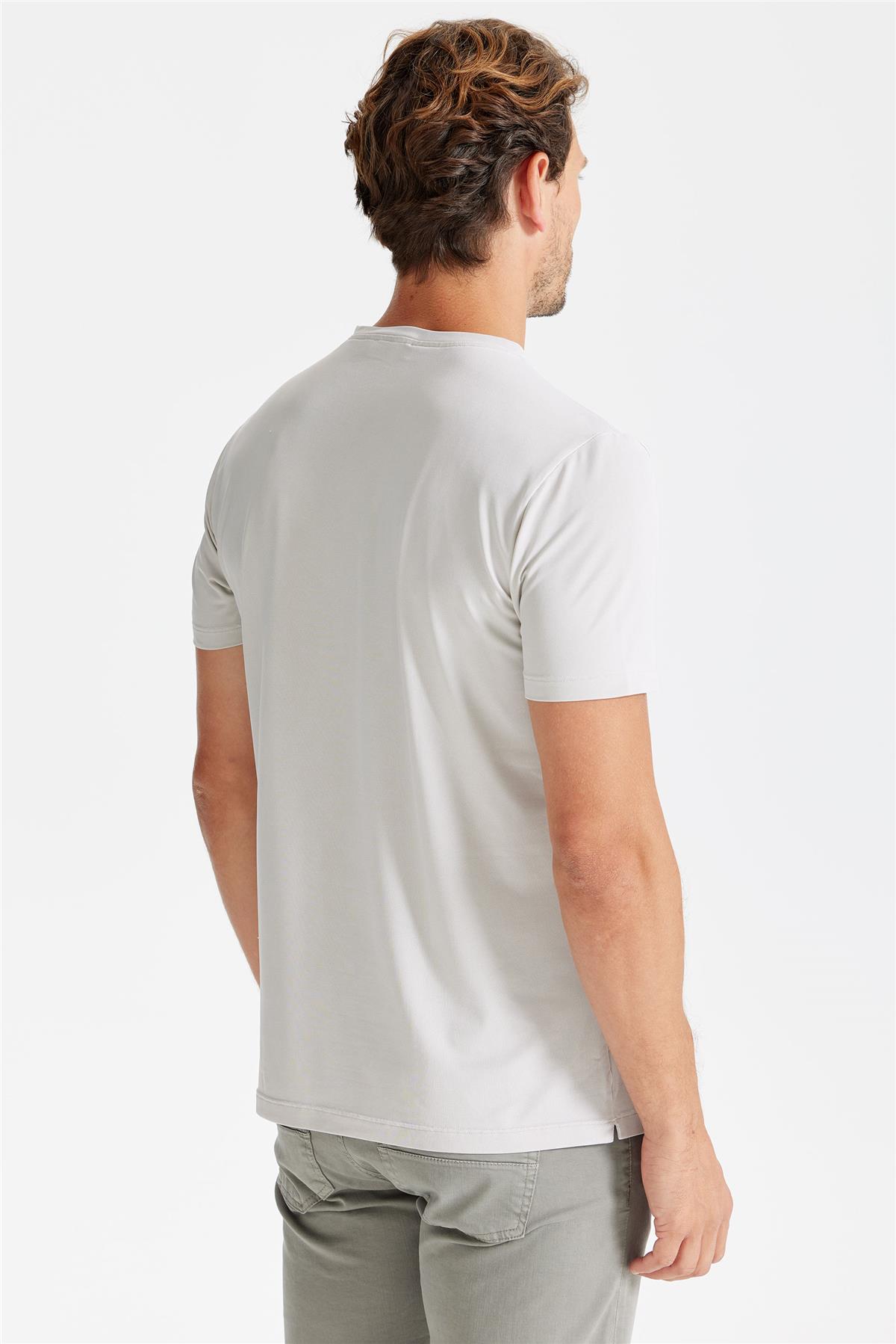 Bej Sıfır Yaka Oxford Teknik Kumaş T-shirt