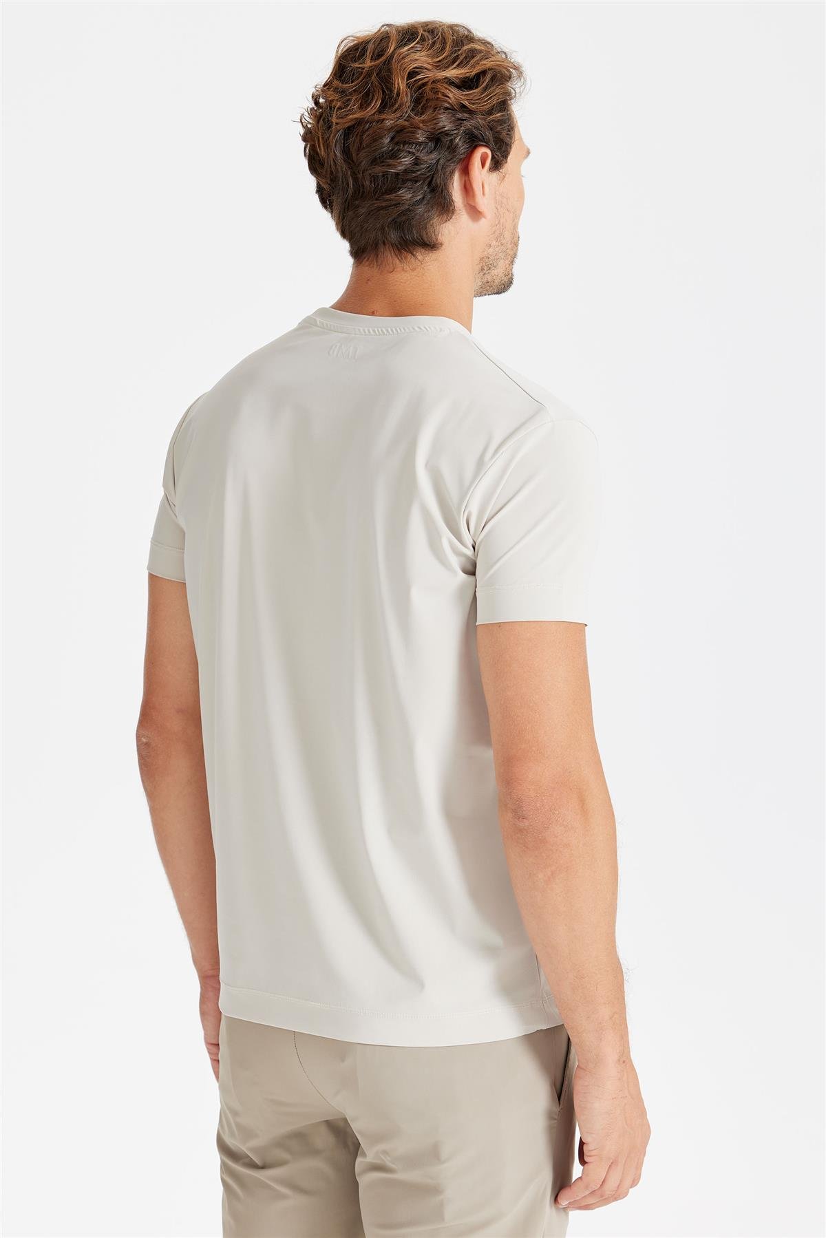 Bej Sıfır Yaka Teknik T-shirt