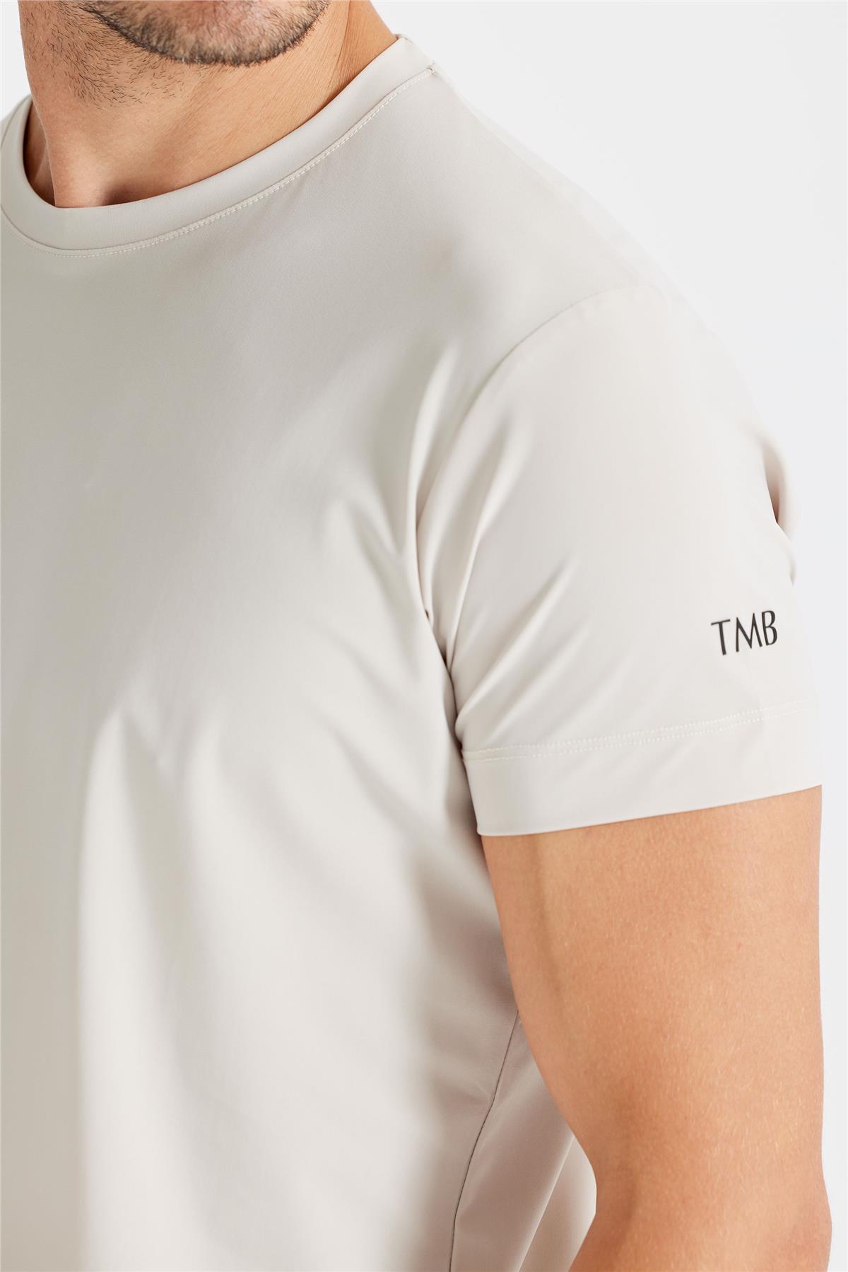 Bej Sıfır Yaka Teknik T-shirt