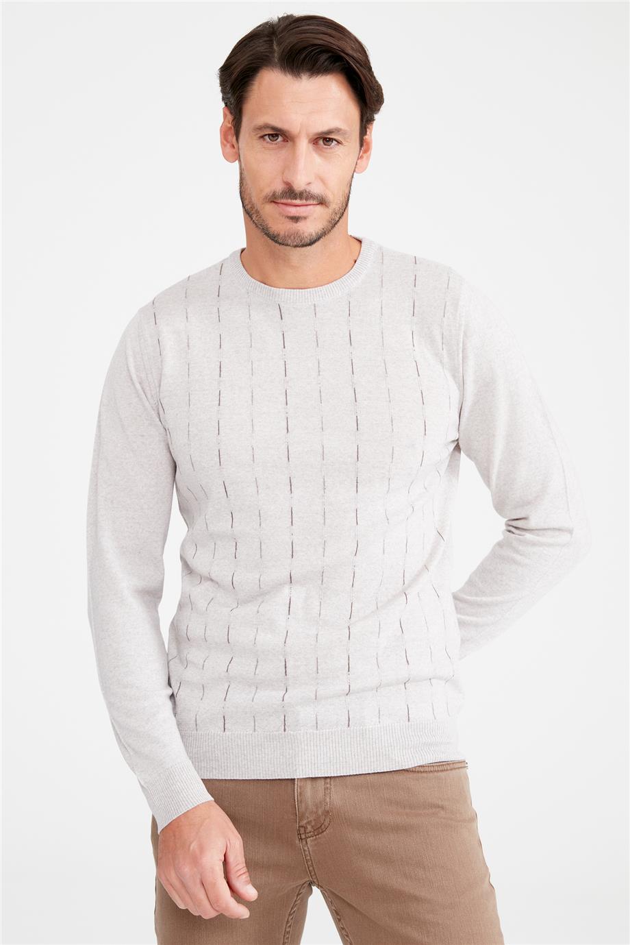 Bej Sıfır Yaka Yün Triko