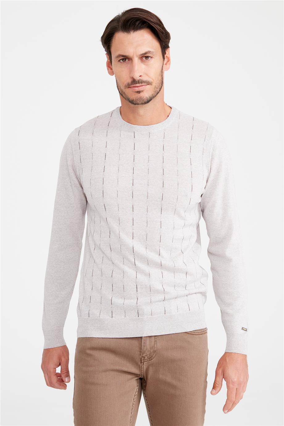 Bej Sıfır Yaka Yün Triko