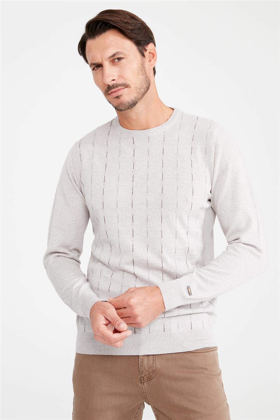 Bej Sıfır Yaka Yün Triko