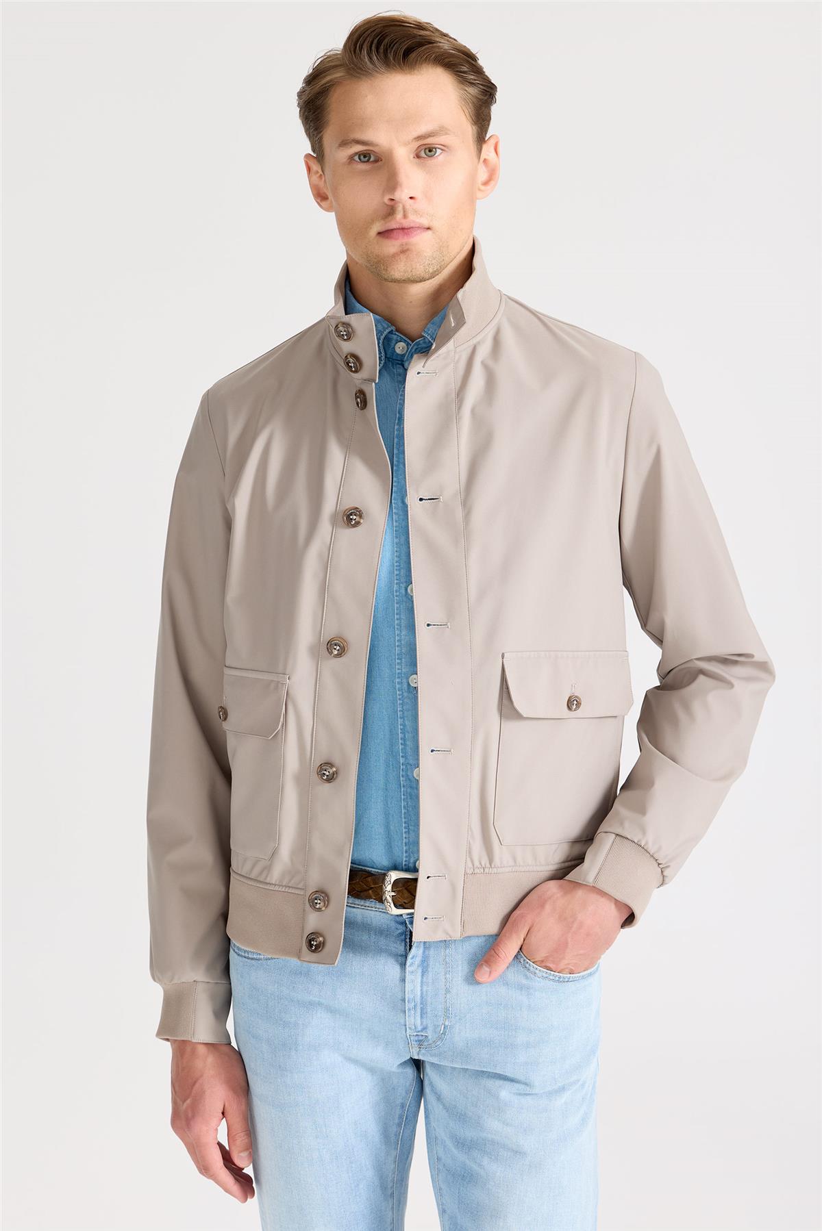 Bej Teknik Bomber Yağmurluk