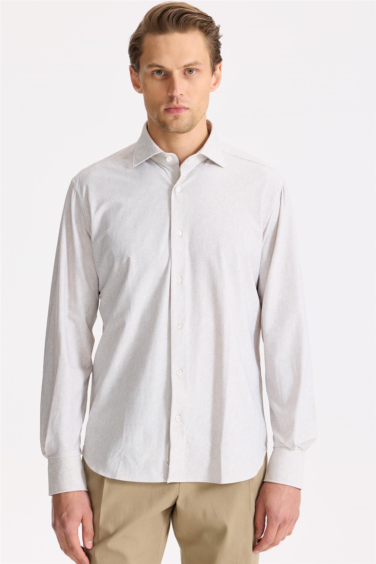 Bej Teknik Kumaş Gömlek