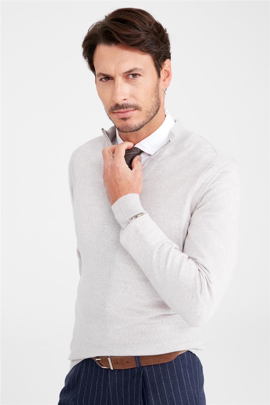 Bej Trio Yaka Yün Triko