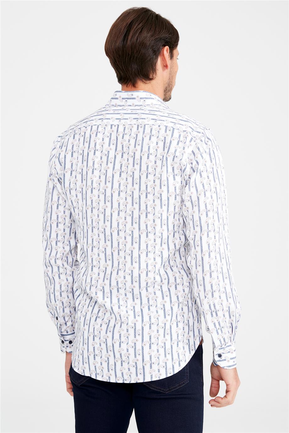 Beyaz Desenli Pamuk Gömlek