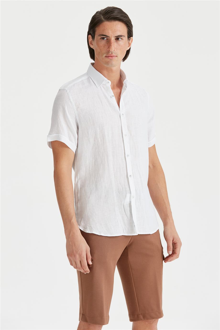 Beyaz Erkek Keten Gömlek