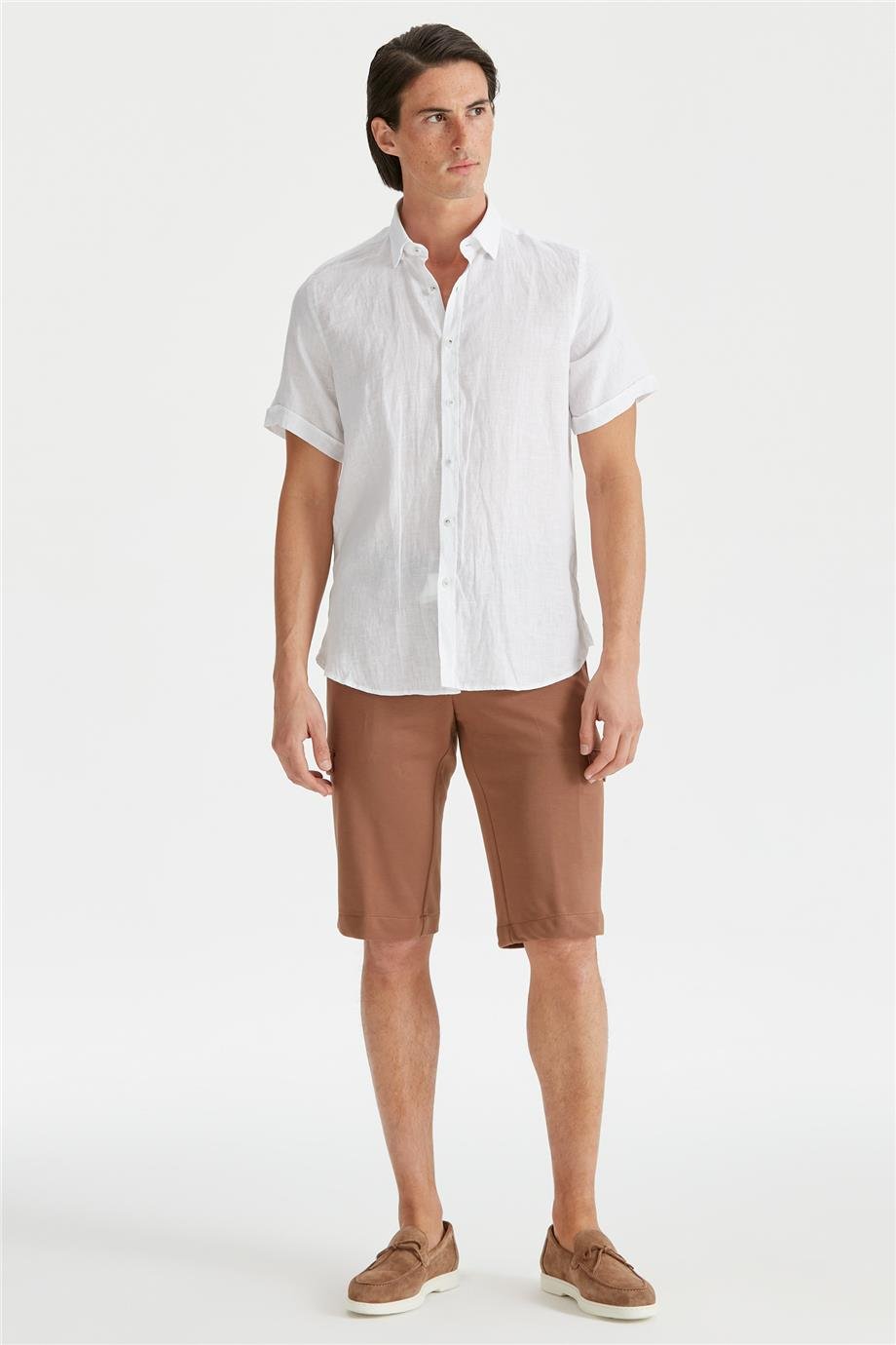 Beyaz Erkek Keten Gömlek