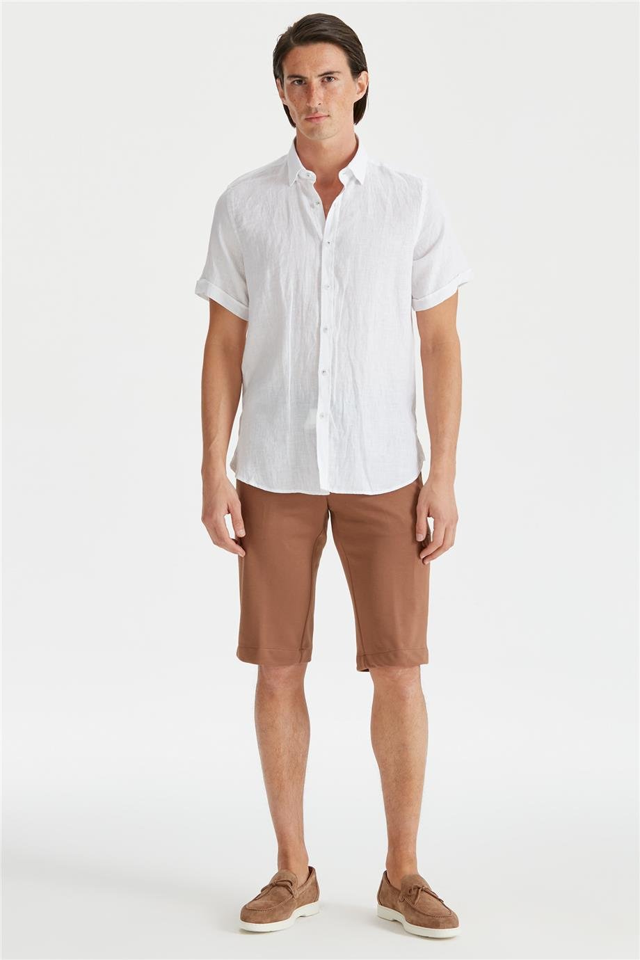 Beyaz Erkek Keten Gömlek