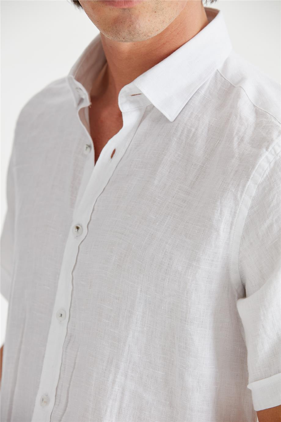 Beyaz Erkek Keten Gömlek
