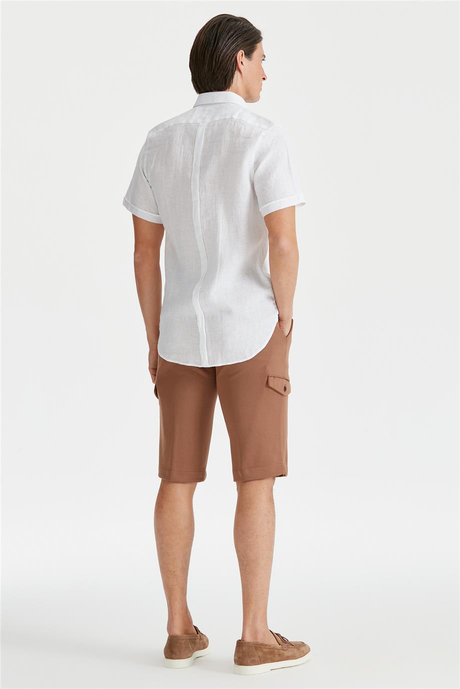 Beyaz Erkek Keten Gömlek