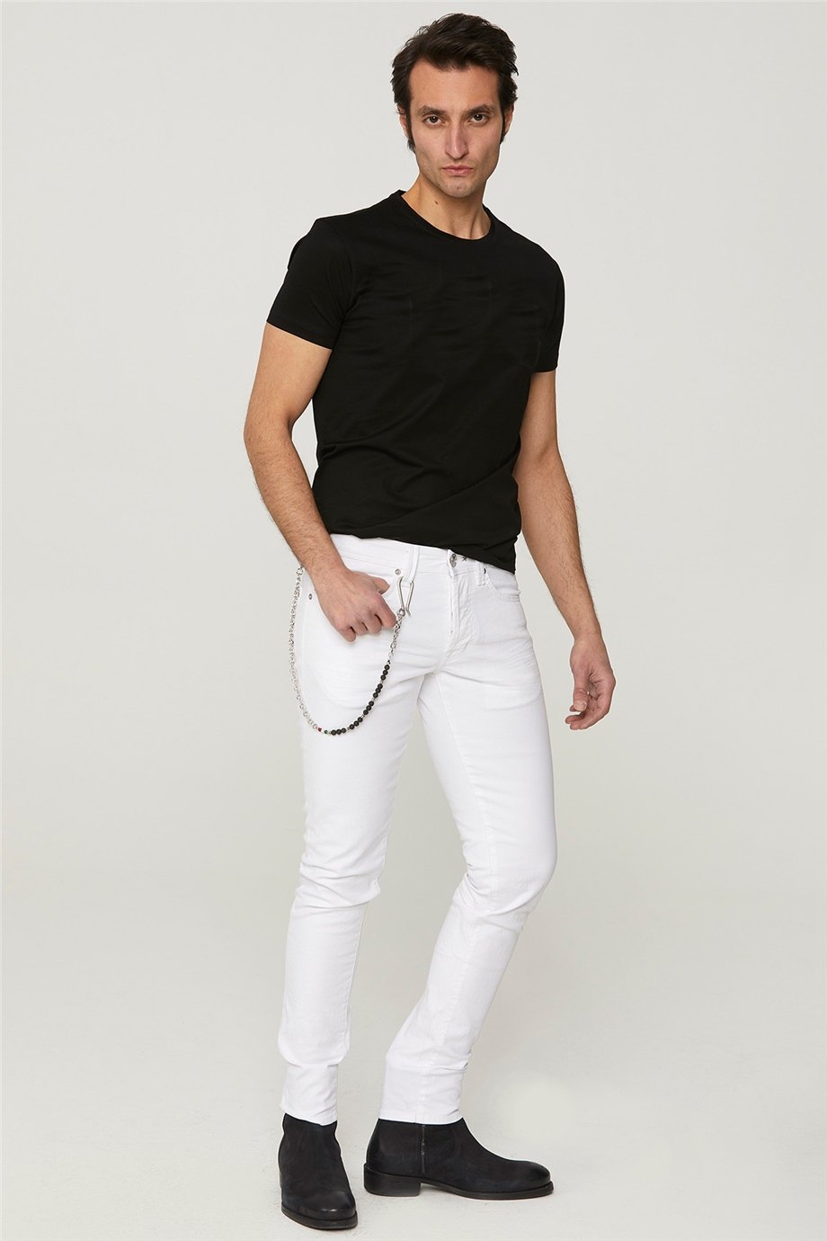 Beyaz Eskitme Denim Pantolon