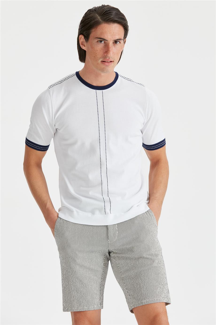 Beyaz Kısa Kollu Pamuk Triko