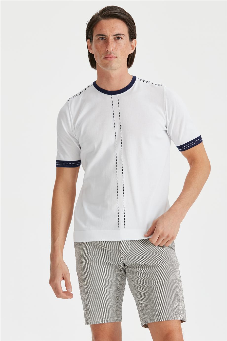 Beyaz Kısa Kollu Pamuk Triko