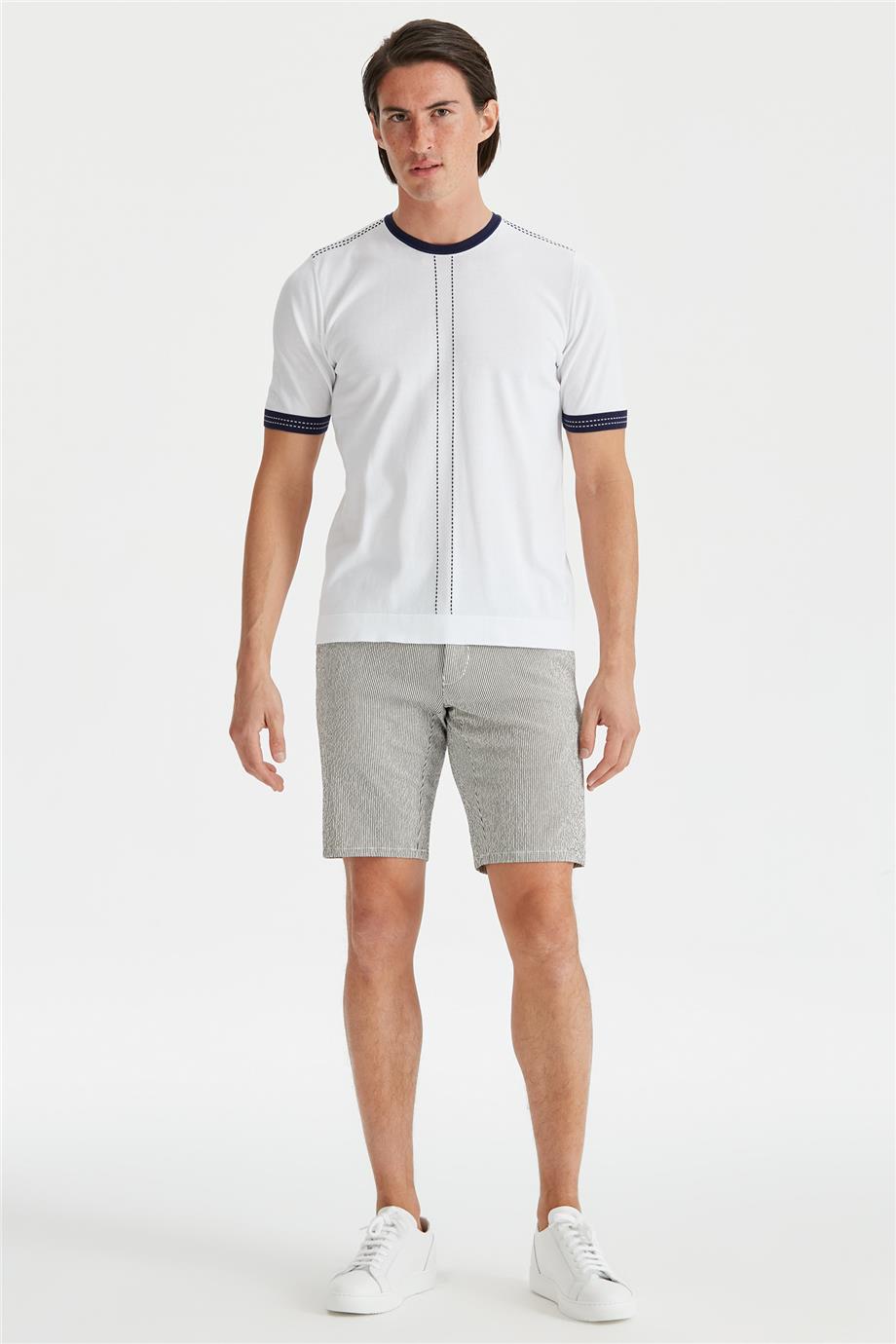 Beyaz Kısa Kollu Pamuk Triko