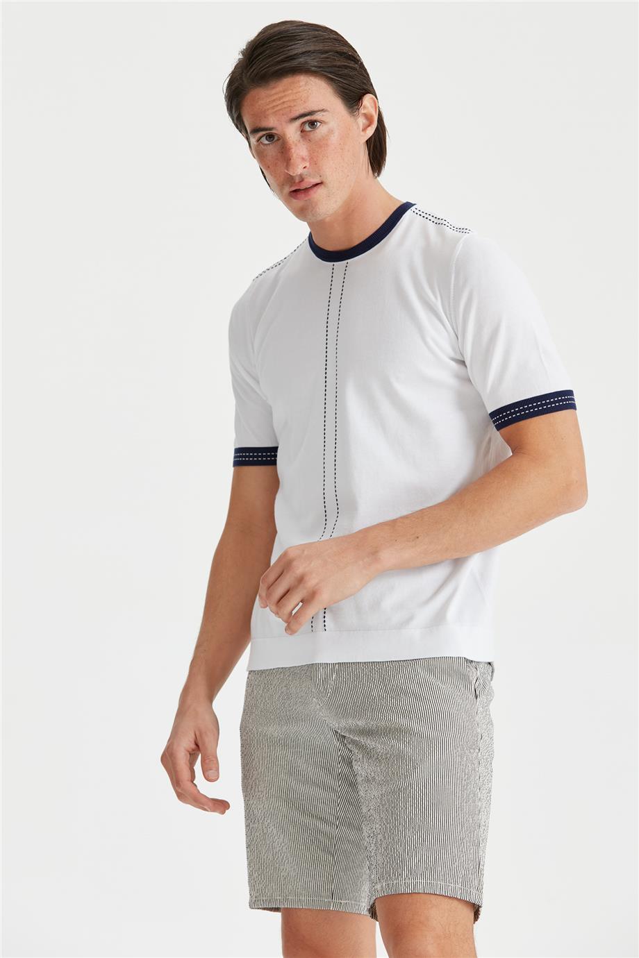 Beyaz Kısa Kollu Pamuk Triko