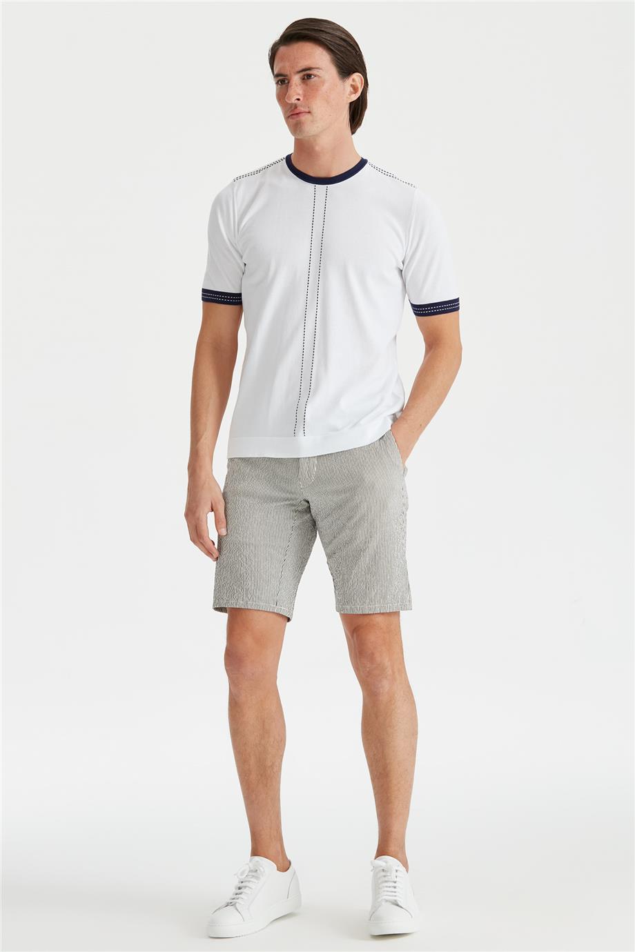 Beyaz Kısa Kollu Pamuk Triko