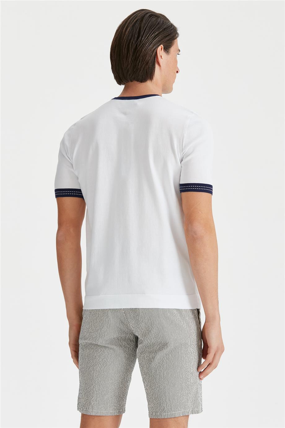 Beyaz Kısa Kollu Pamuk Triko