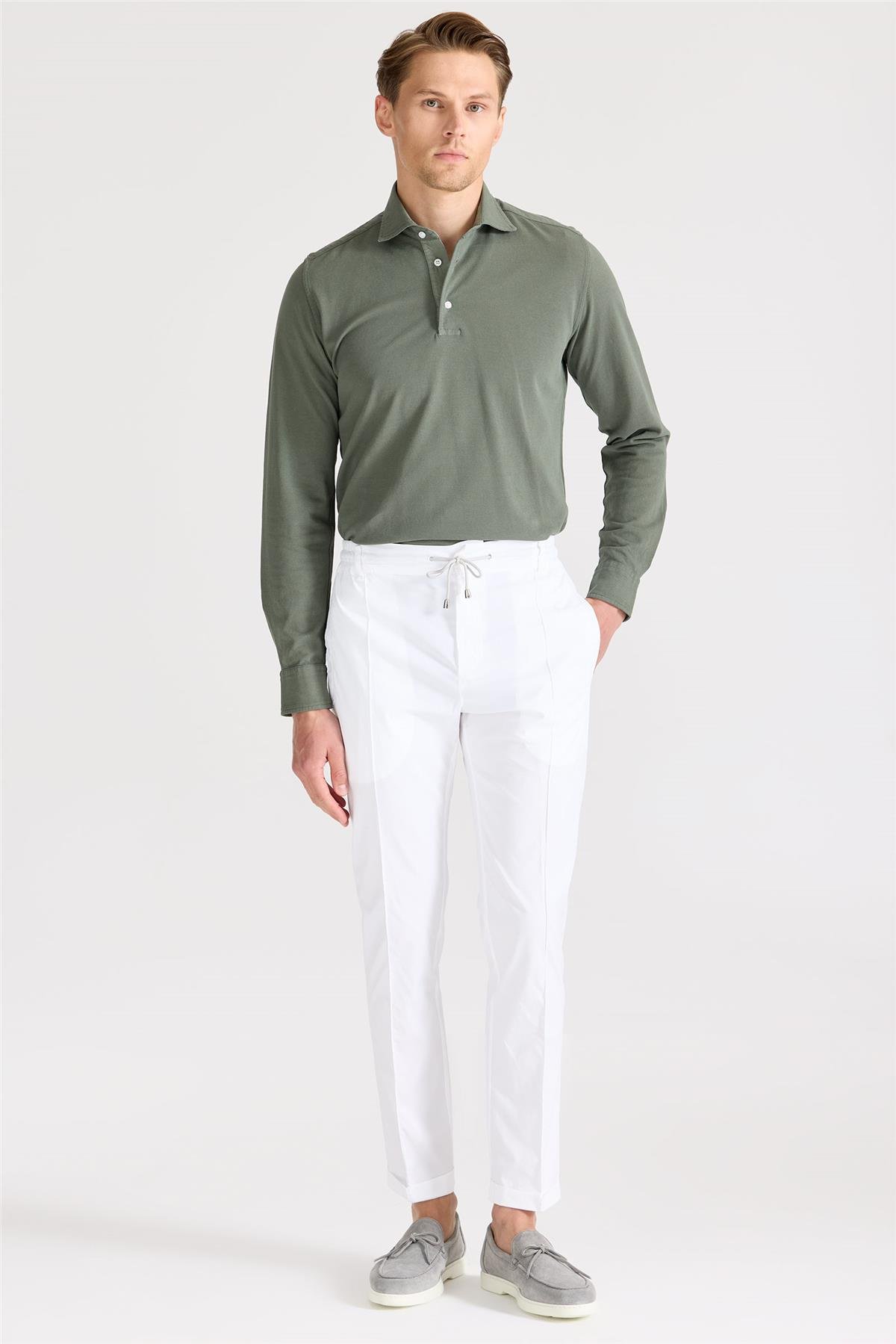 Beyaz Likra Pamuk Spor Pantolon