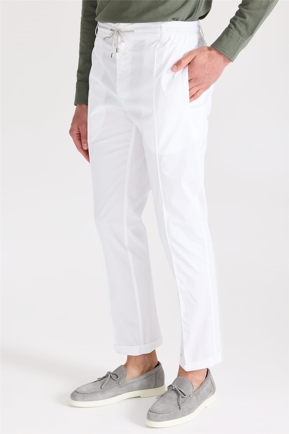 Beyaz Likra Pamuk Spor Pantolon