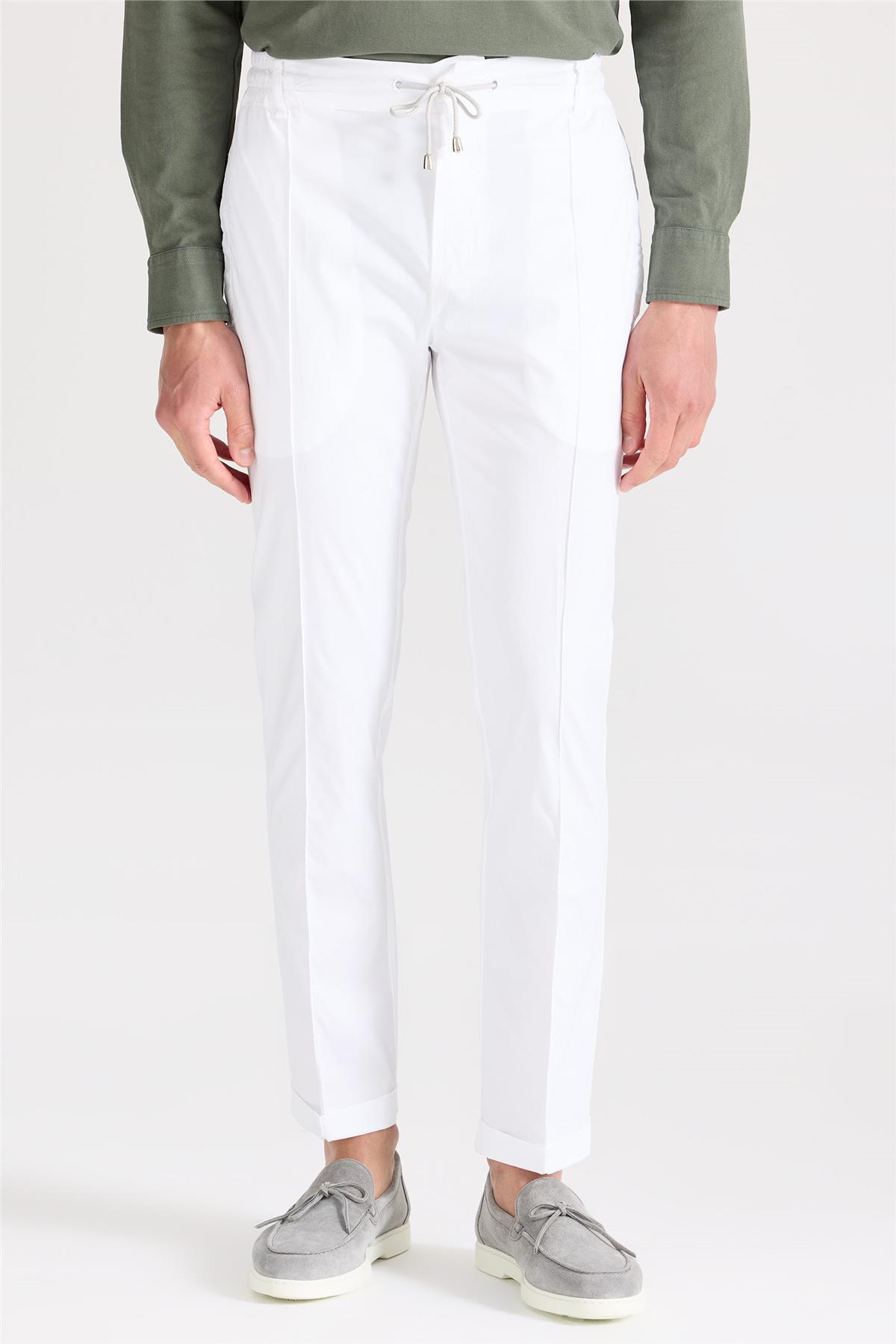 Beyaz Likra Pamuk Spor Pantolon