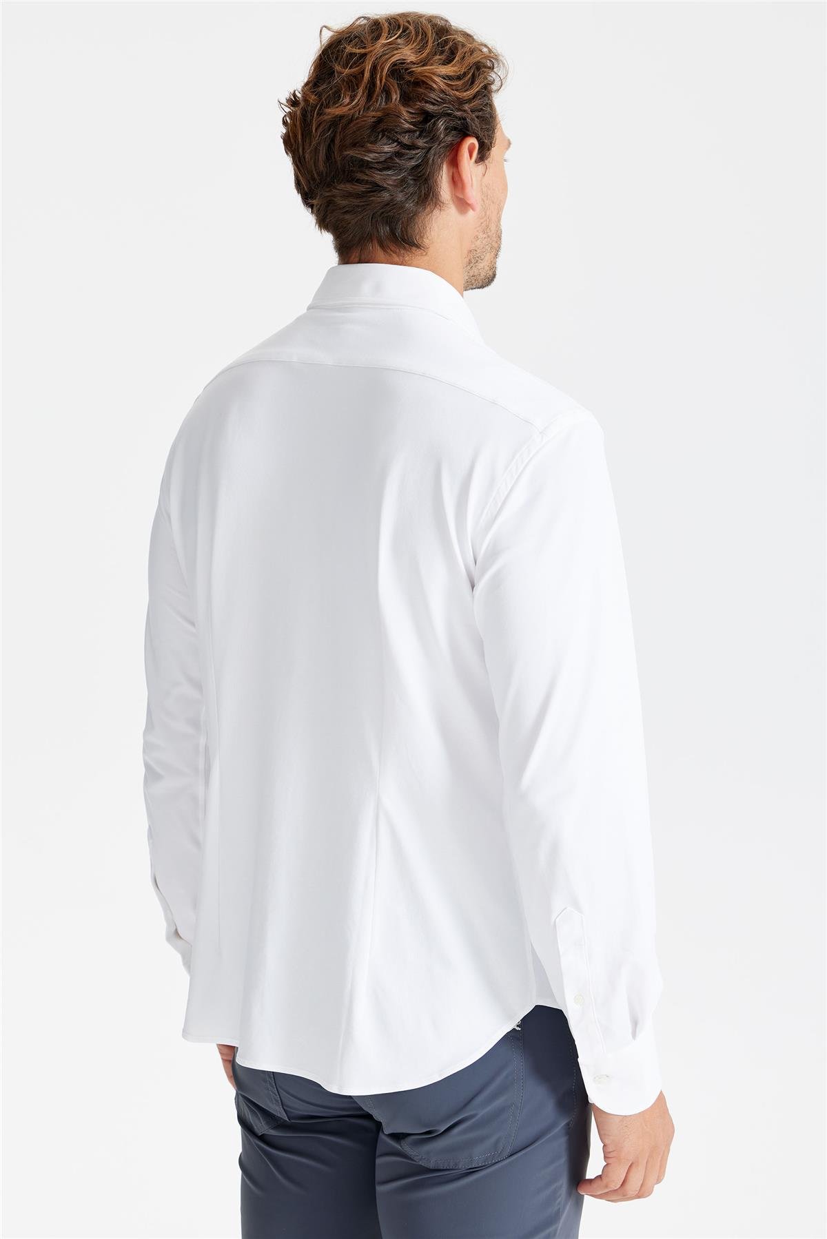 Beyaz Oxford Teknik Kumaş Gömlek