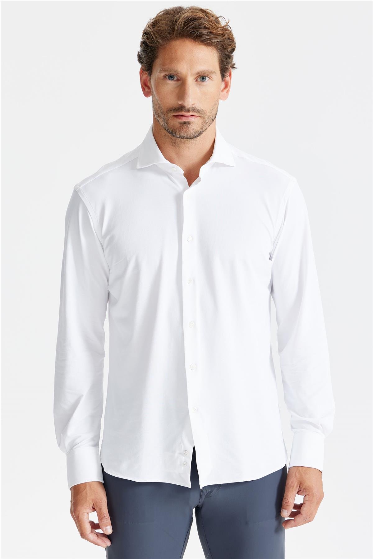 Beyaz Oxford Teknik Kumaş Gömlek
