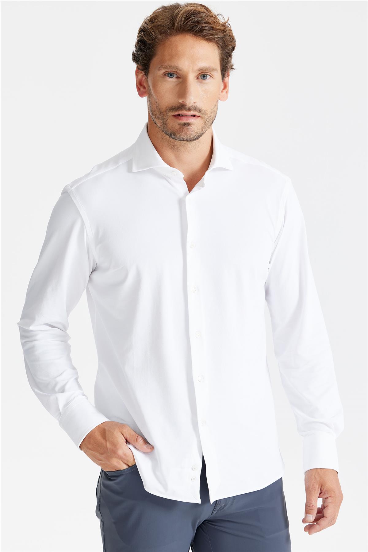 Beyaz Oxford Teknik Kumaş Gömlek