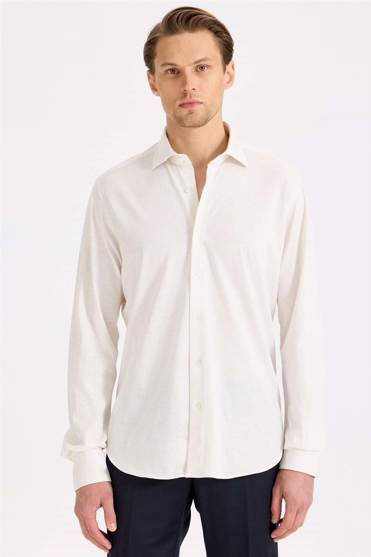 Beyaz Pamuk Kaşmir Gömlek