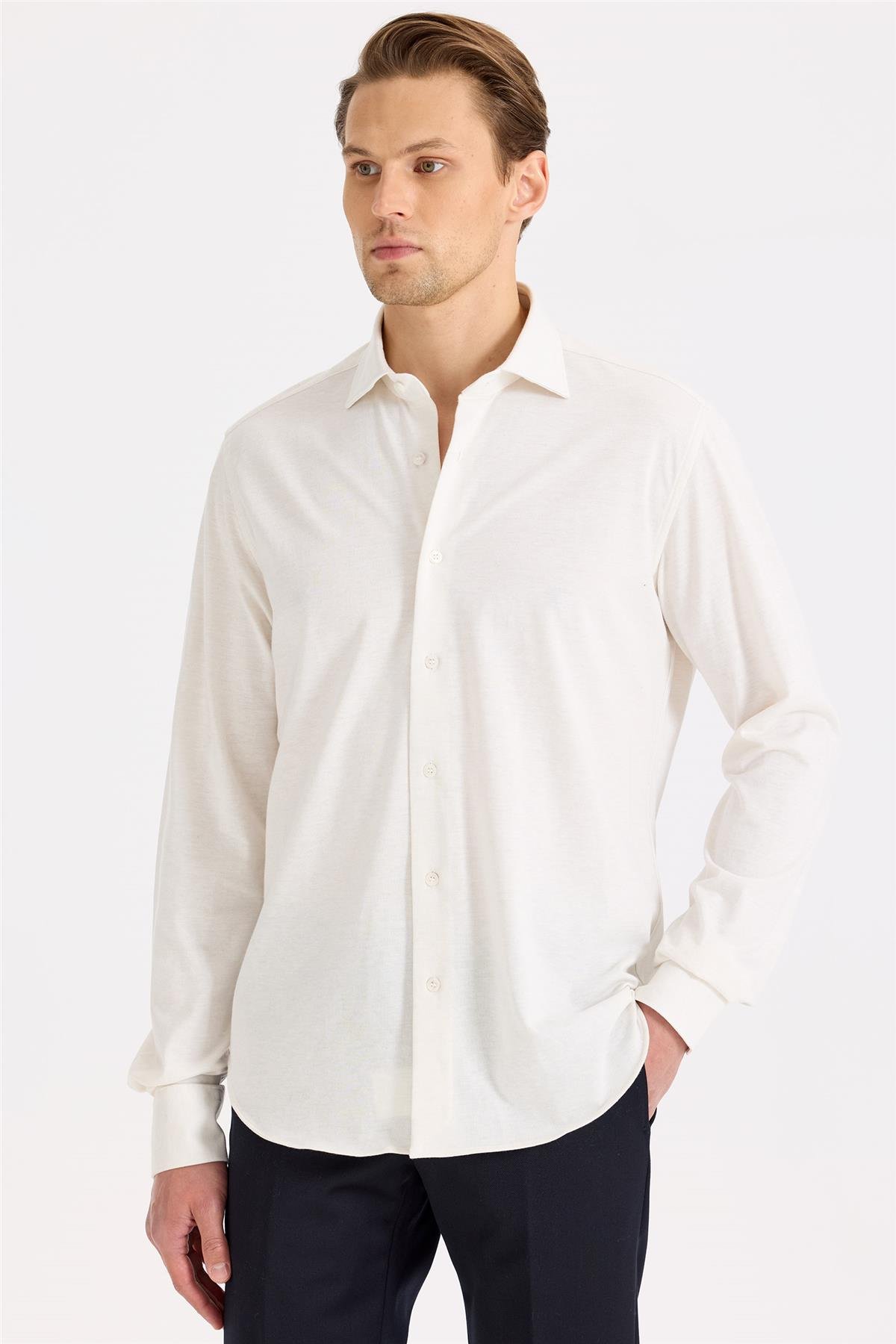 Beyaz Pamuk Kaşmir Gömlek