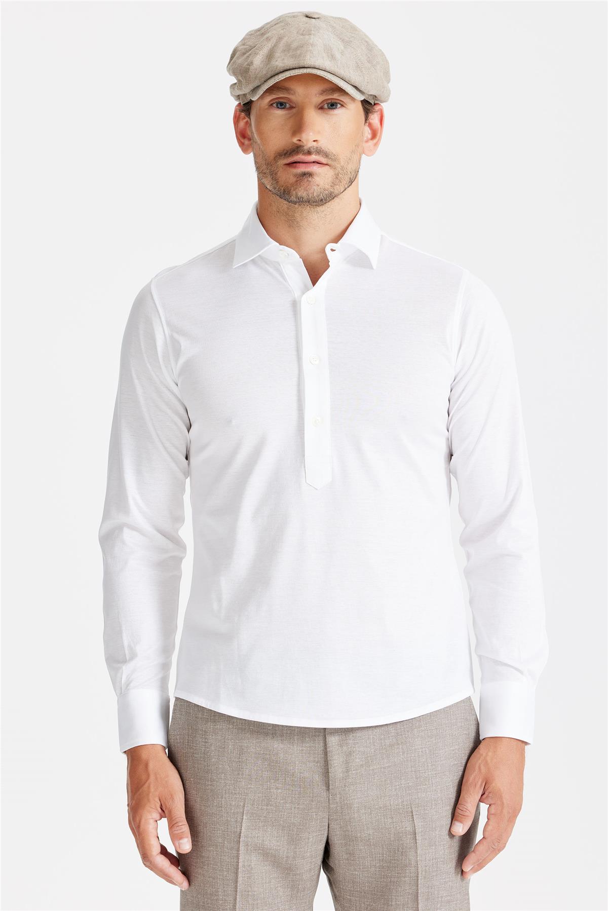Beyaz Pamuk Merserize Gömlek