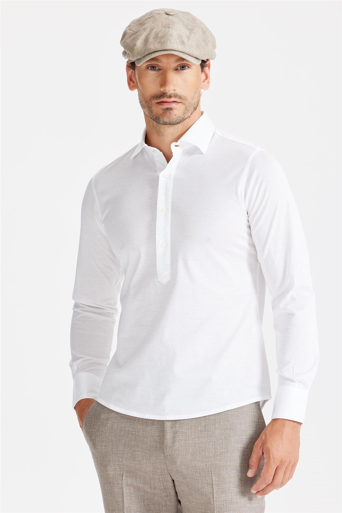 Beyaz Pamuk Merserize Gömlek
