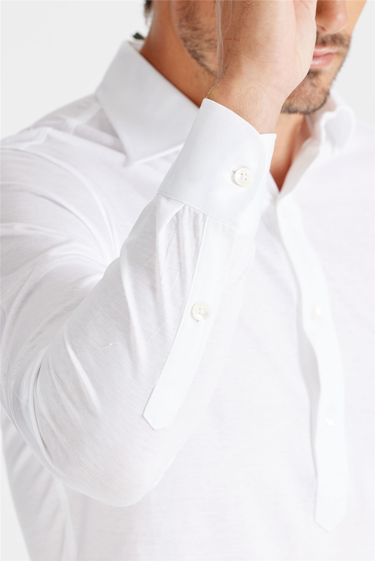 Beyaz Pamuk Merserize Gömlek