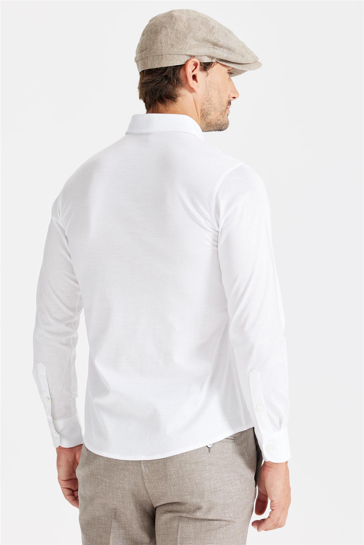 Beyaz Pamuk Merserize Gömlek