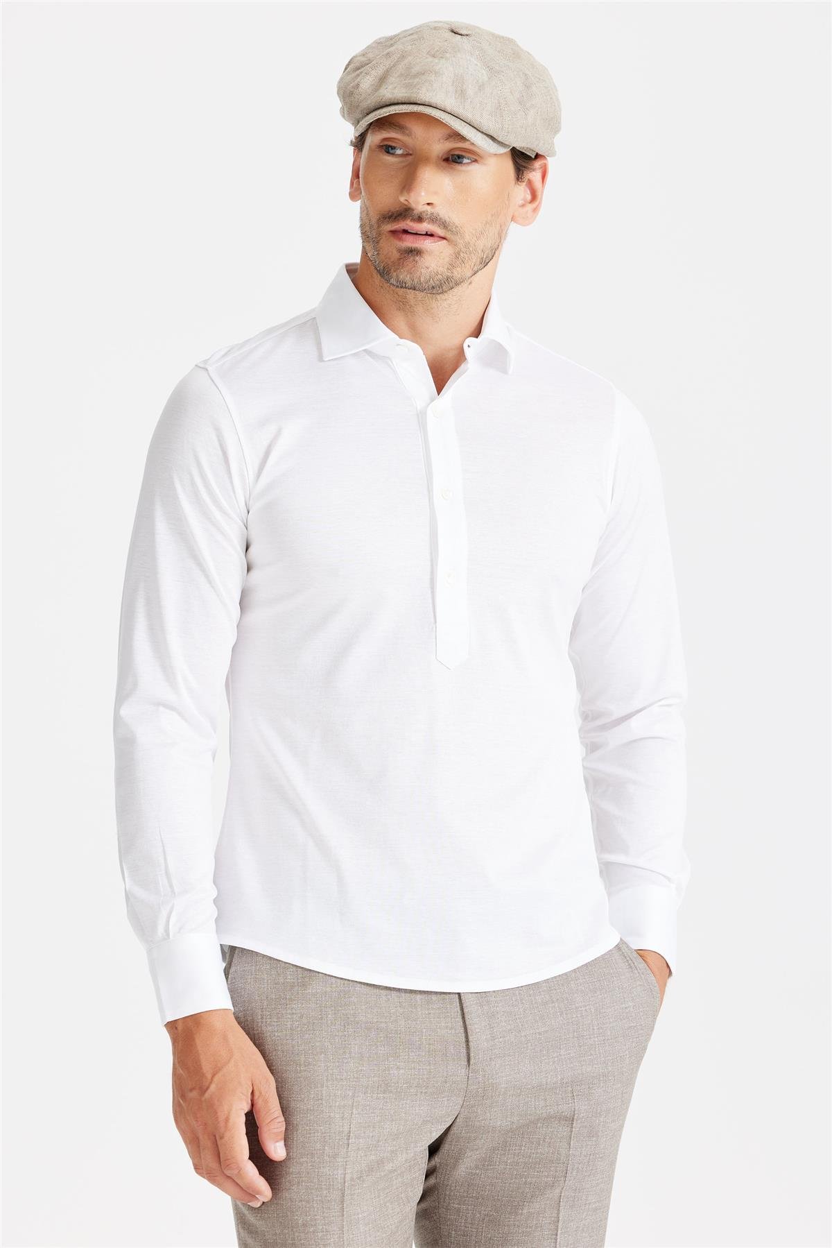 Beyaz Pamuk Merserize Gömlek