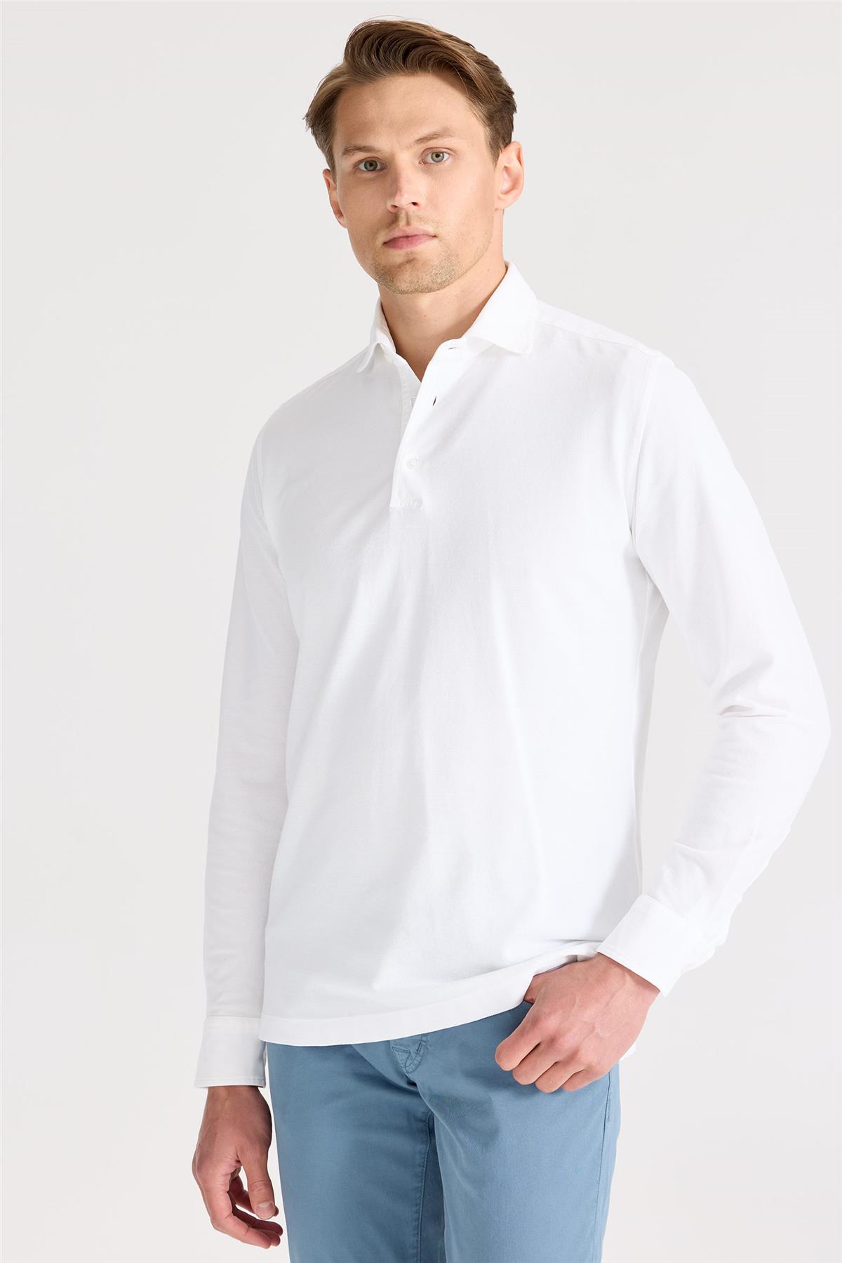 Beyaz Pima Pamuk Sweat Shirt