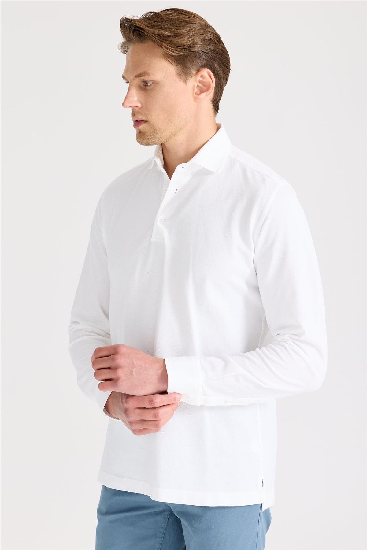 Beyaz Pima Pamuk Sweat Shirt