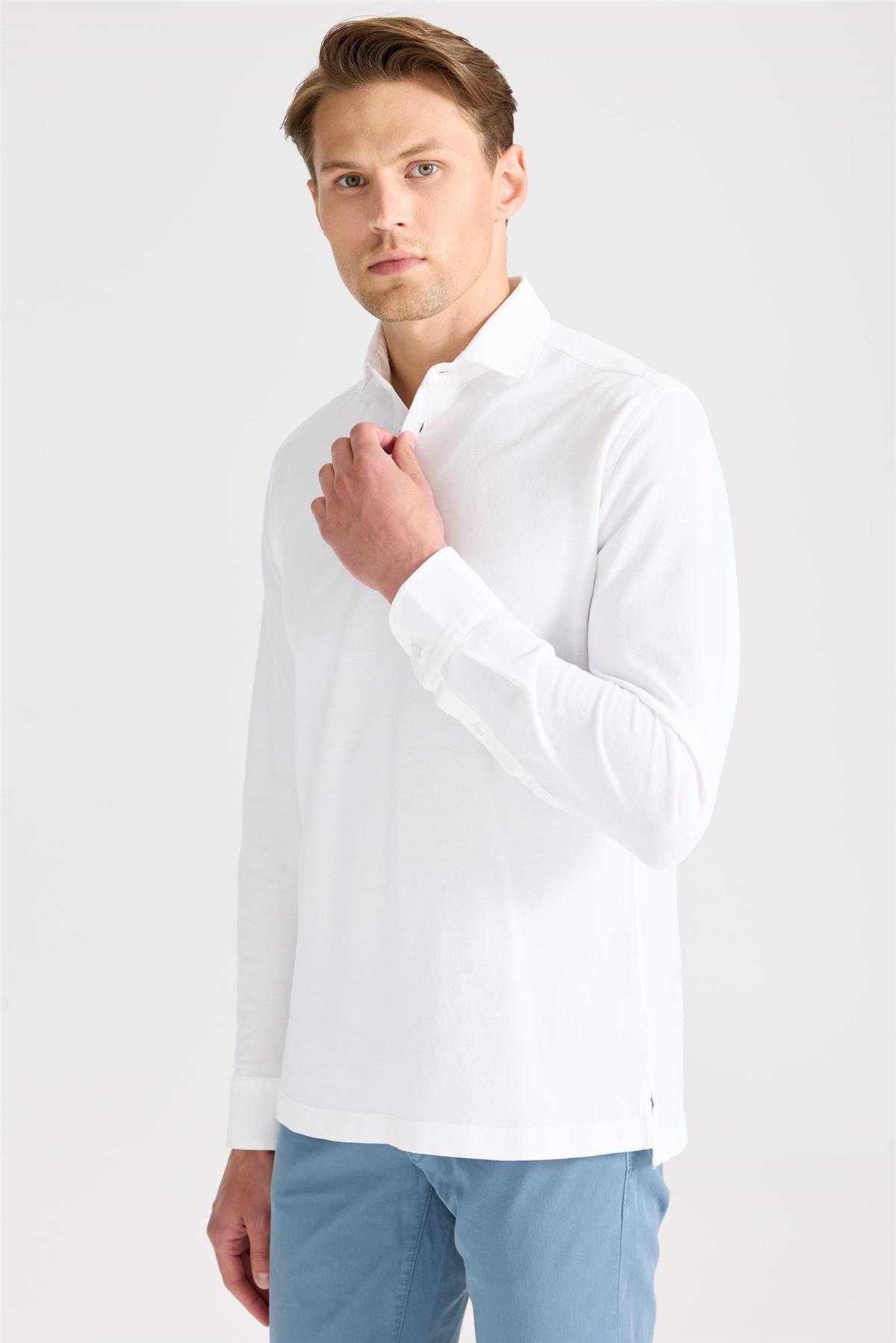 Beyaz Pima Pamuk Sweat Shirt