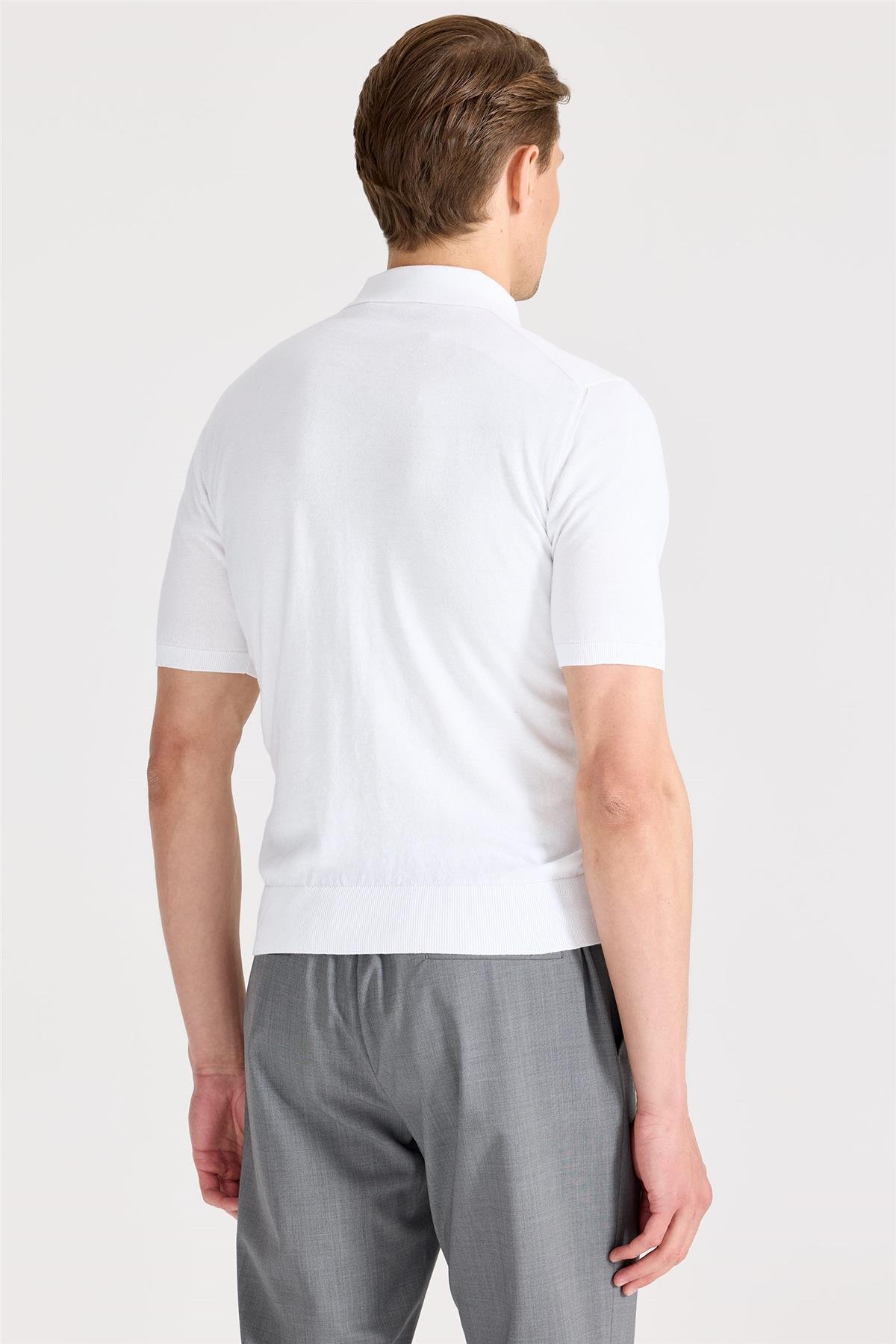 Beyaz Polo Yaka Pamuk Triko