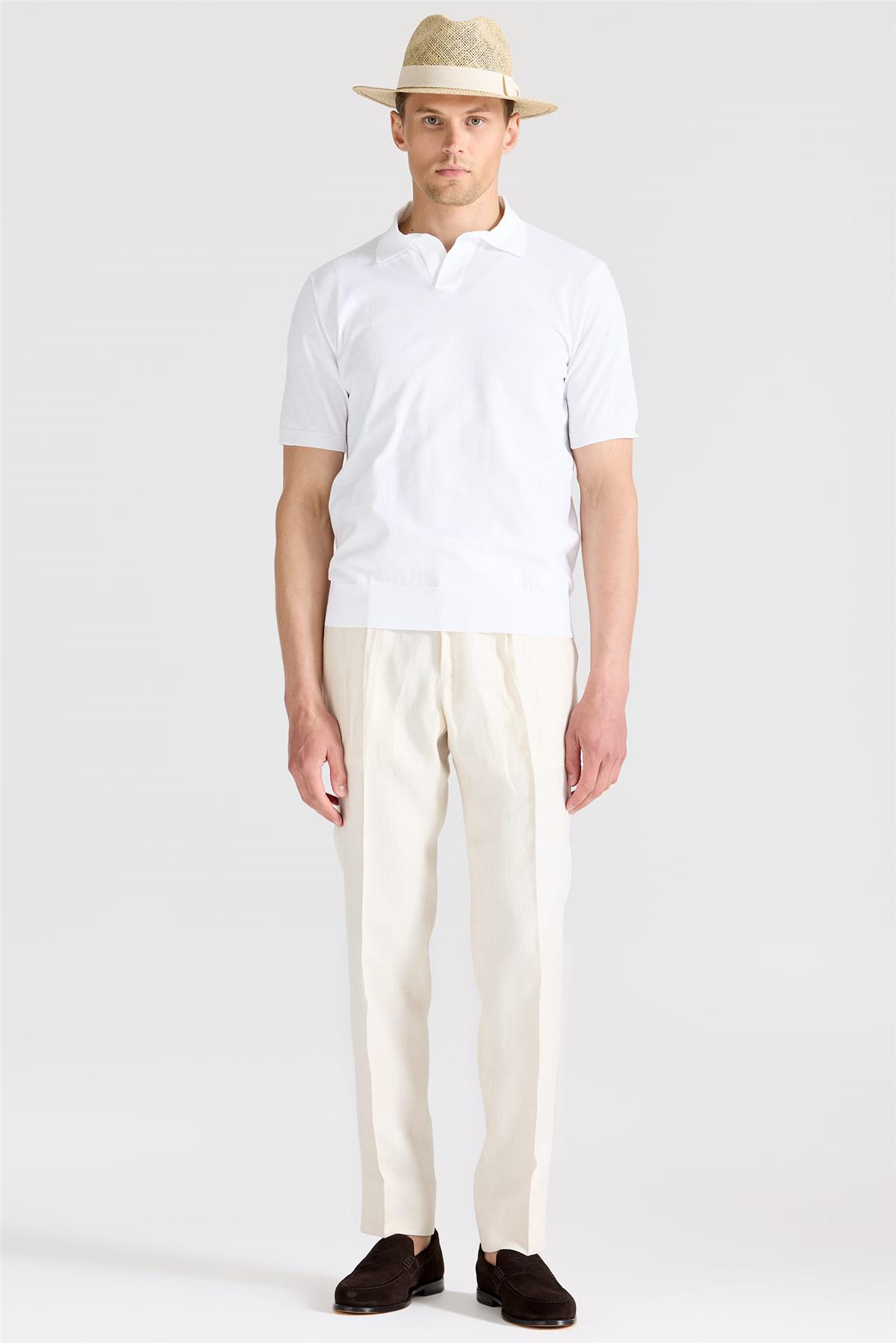 Beyaz Polo Yaka Pamuk Triko
