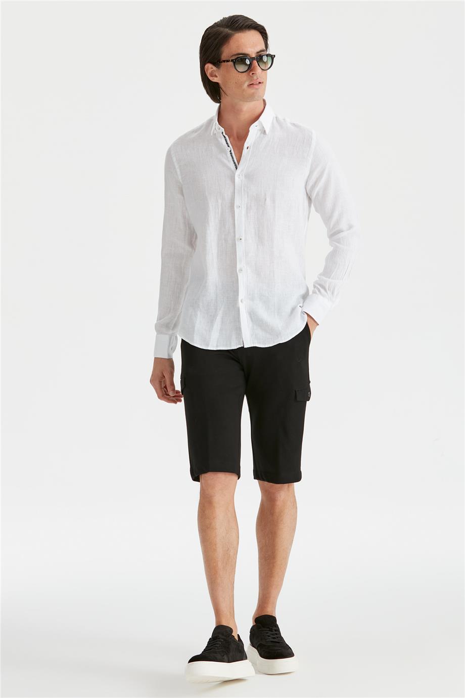 Beyaz Renk Keten Gömlek