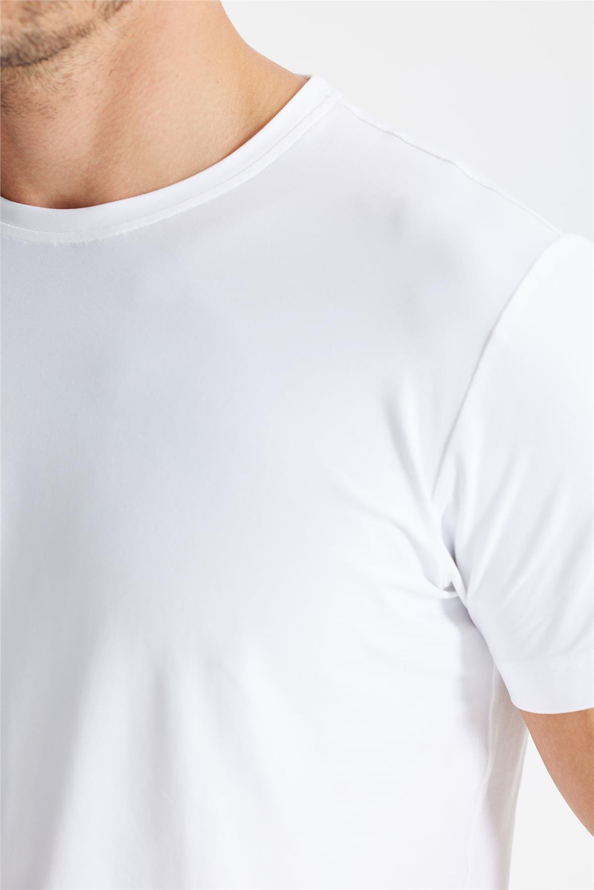 Beyaz Sıfır Yaka Oxford Teknik Kumaş T-shirt