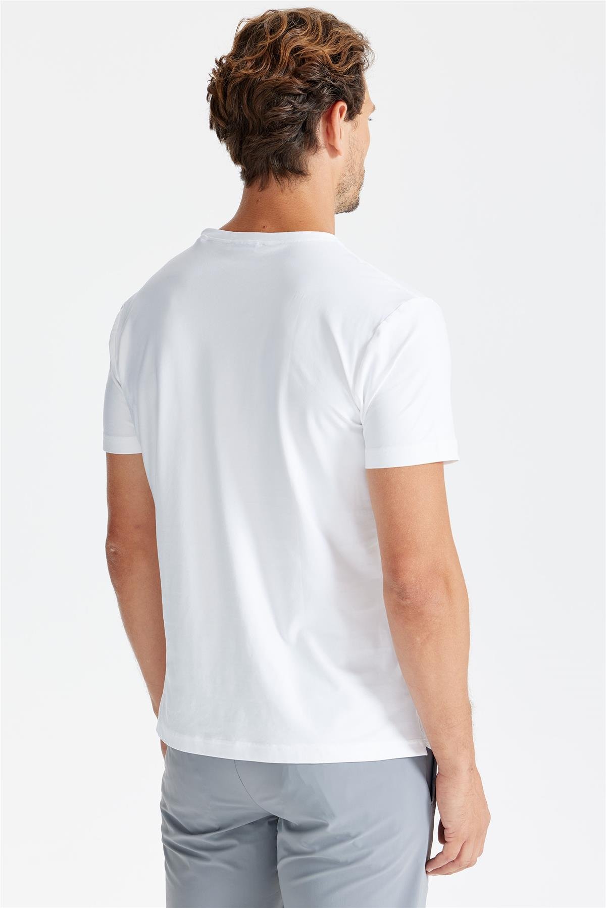 Beyaz Sıfır Yaka Oxford Teknik Kumaş T-shirt