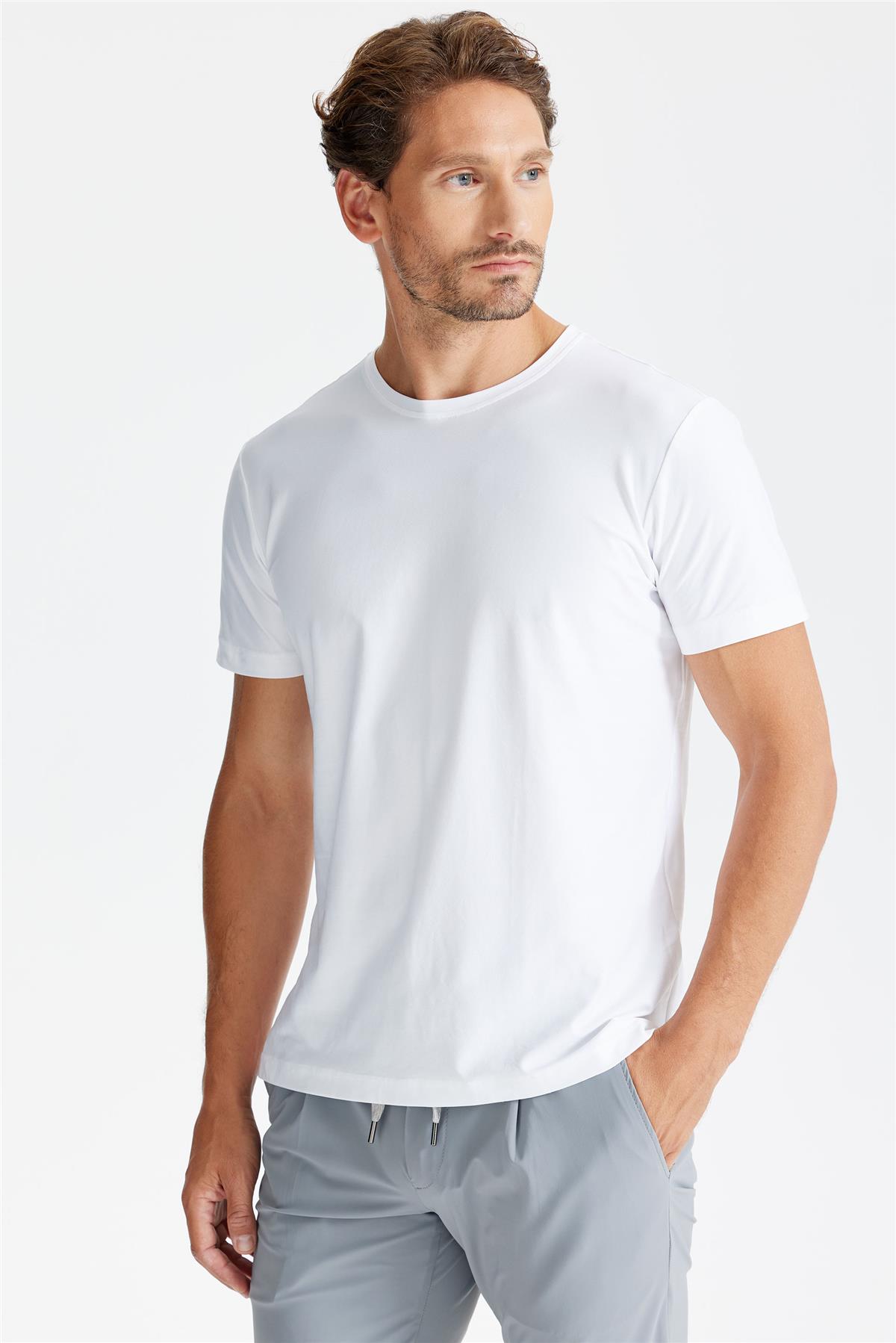 Beyaz Sıfır Yaka Oxford Teknik Kumaş T-shirt