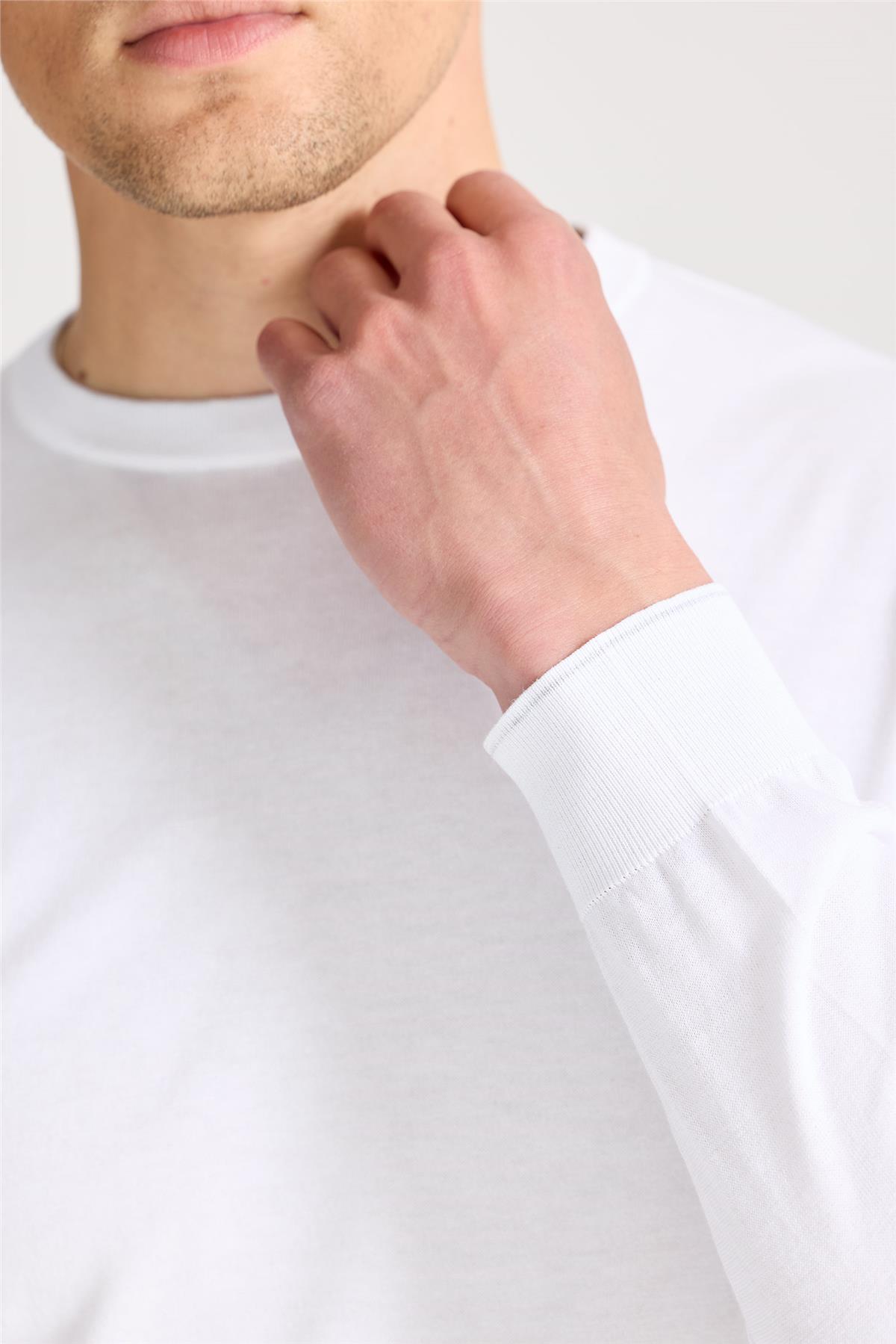 Beyaz Sıfır Yaka Pamuk Triko