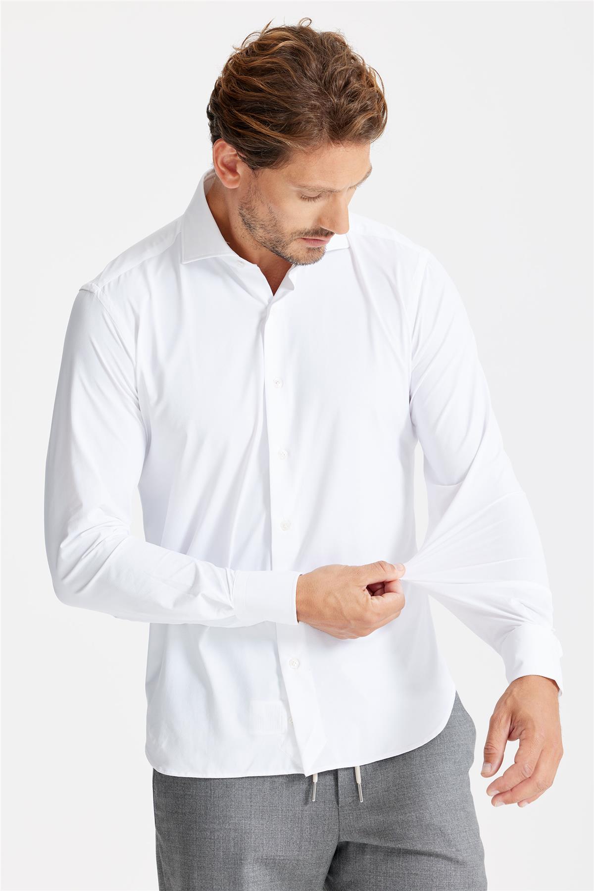 Beyaz Teknik Kumaş Gömlek