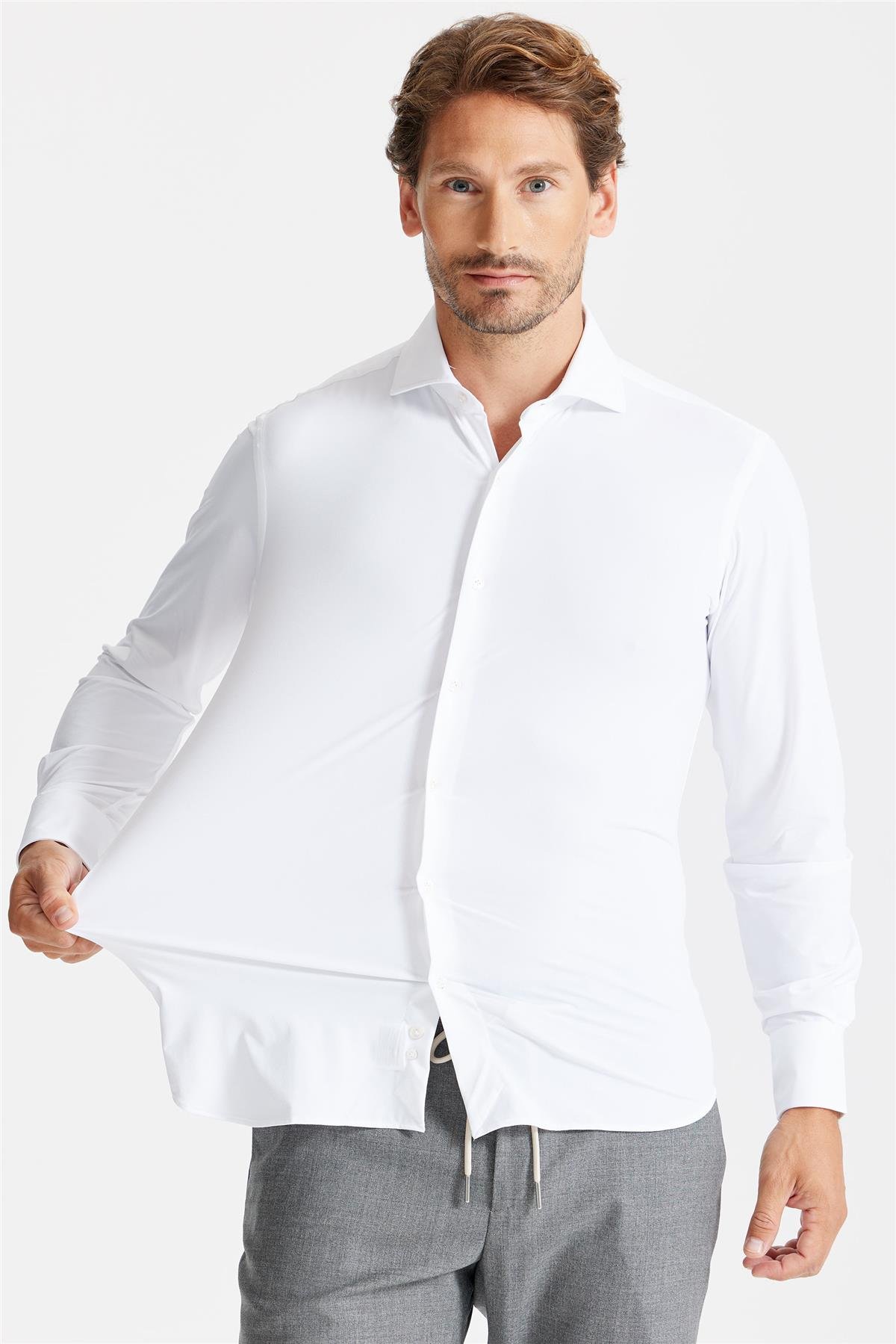 Beyaz Teknik Kumaş Gömlek