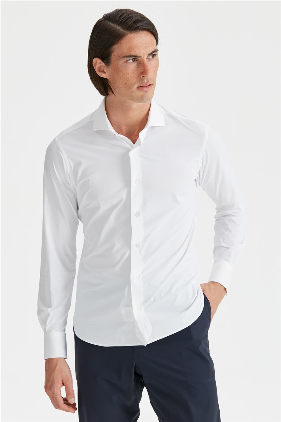 Beyaz Teknik Kumaş Gömlek