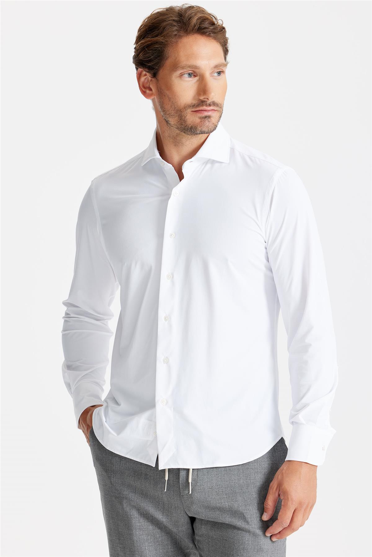 Beyaz Teknik Kumaş Gömlek